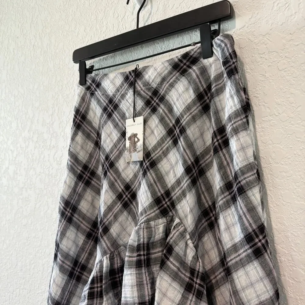 Sincerely Jules NWT Asymmetrical Hem Ruffle Plaid Witchy Goth Skirt Large